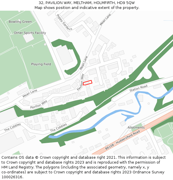32, PAVILION WAY, MELTHAM, HOLMFIRTH, HD9 5QW: Location map and indicative extent of plot