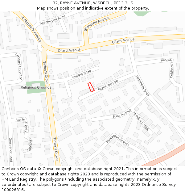 32, PAYNE AVENUE, WISBECH, PE13 3HS: Location map and indicative extent of plot