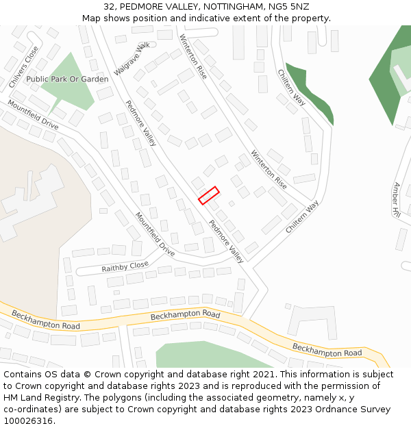 32, PEDMORE VALLEY, NOTTINGHAM, NG5 5NZ: Location map and indicative extent of plot