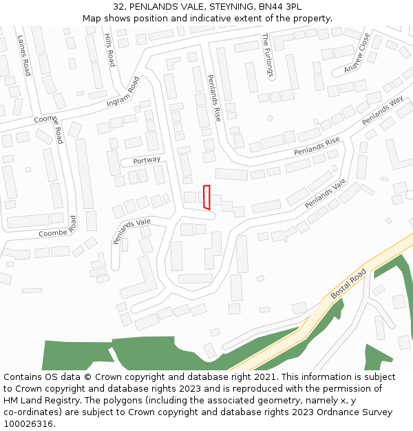 32, PENLANDS VALE, STEYNING, BN44 3PL: Location map and indicative extent of plot