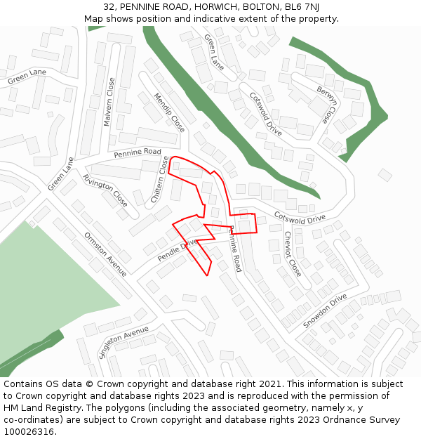 32, PENNINE ROAD, HORWICH, BOLTON, BL6 7NJ: Location map and indicative extent of plot