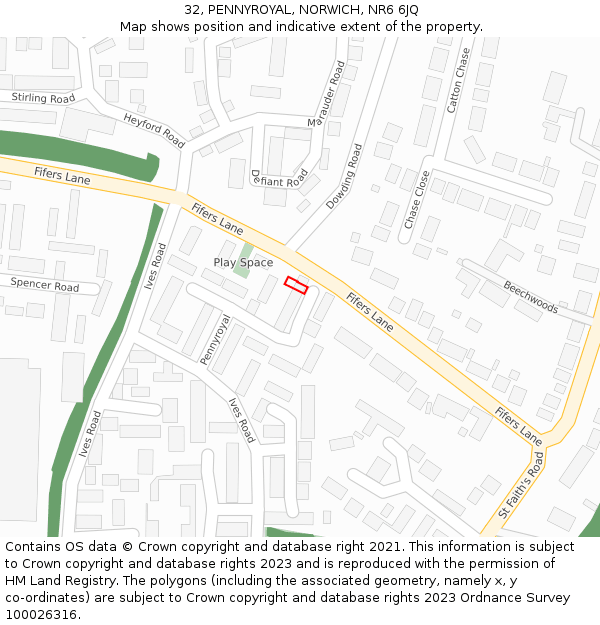 32, PENNYROYAL, NORWICH, NR6 6JQ: Location map and indicative extent of plot