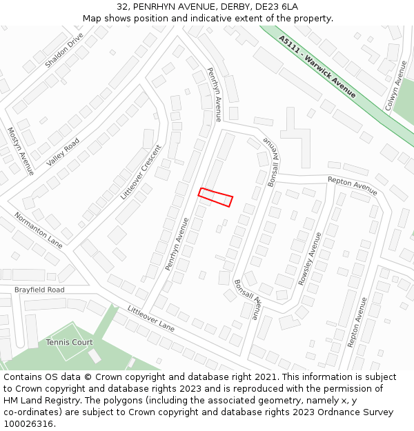 32, PENRHYN AVENUE, DERBY, DE23 6LA: Location map and indicative extent of plot