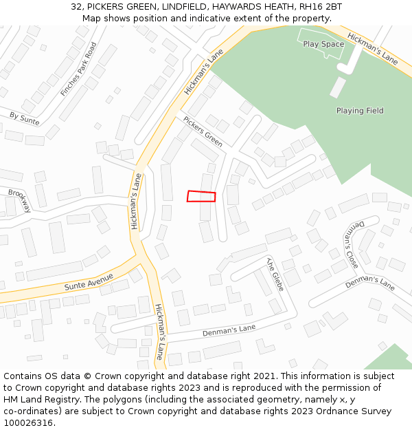 32, PICKERS GREEN, LINDFIELD, HAYWARDS HEATH, RH16 2BT: Location map and indicative extent of plot