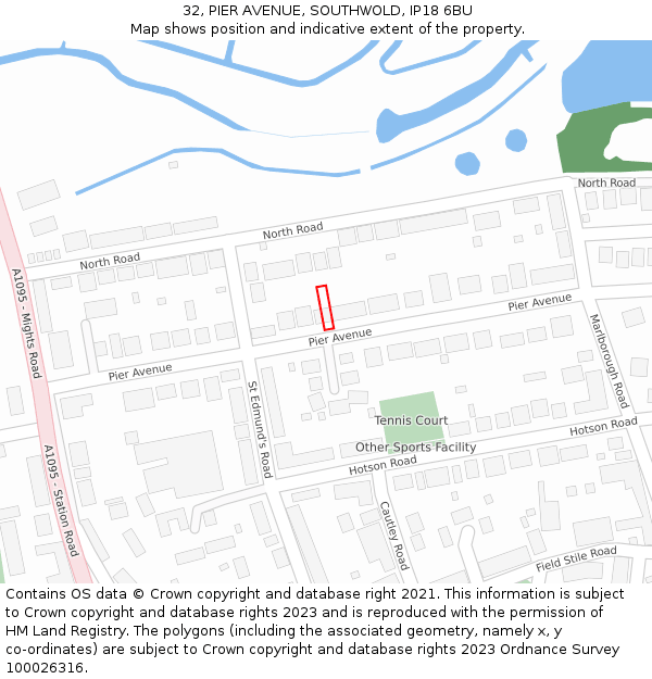 32, PIER AVENUE, SOUTHWOLD, IP18 6BU: Location map and indicative extent of plot