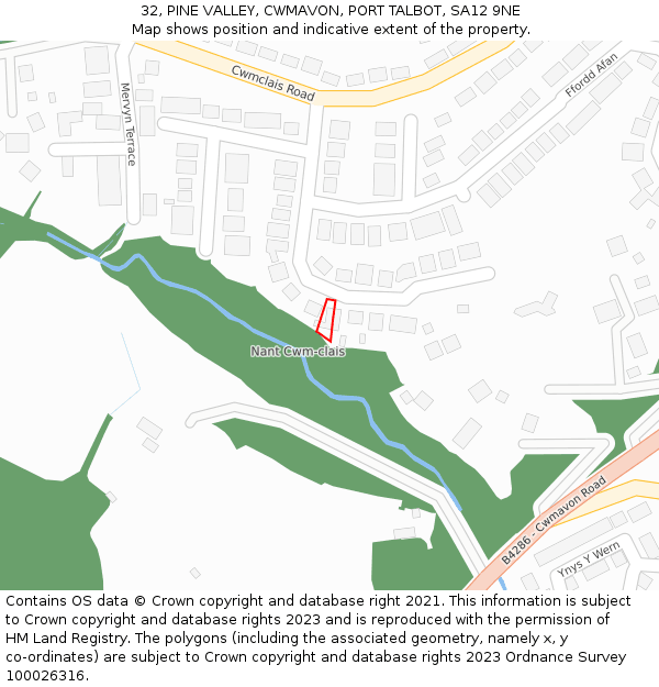 32, PINE VALLEY, CWMAVON, PORT TALBOT, SA12 9NE: Location map and indicative extent of plot