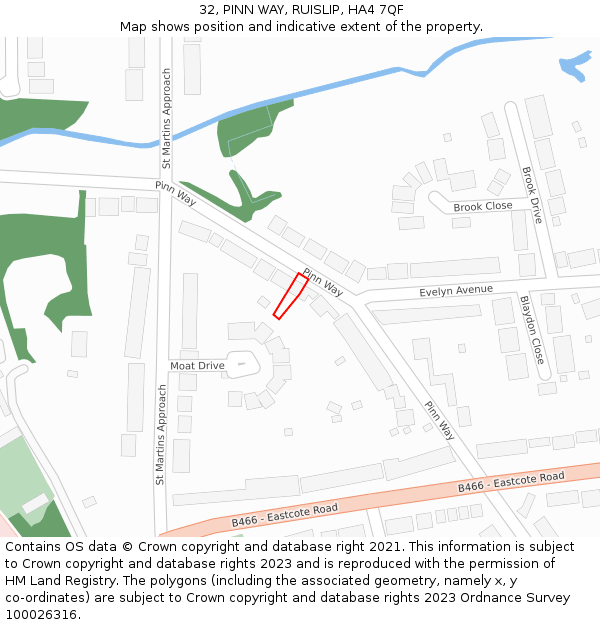 32, PINN WAY, RUISLIP, HA4 7QF: Location map and indicative extent of plot