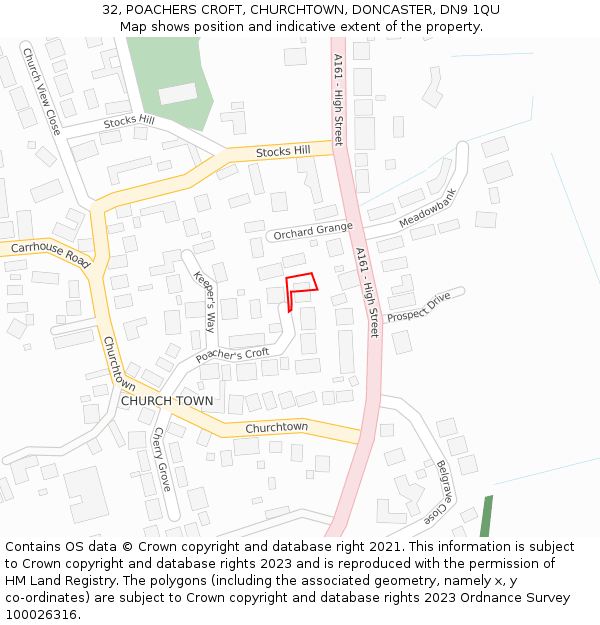 32, POACHERS CROFT, CHURCHTOWN, DONCASTER, DN9 1QU: Location map and indicative extent of plot