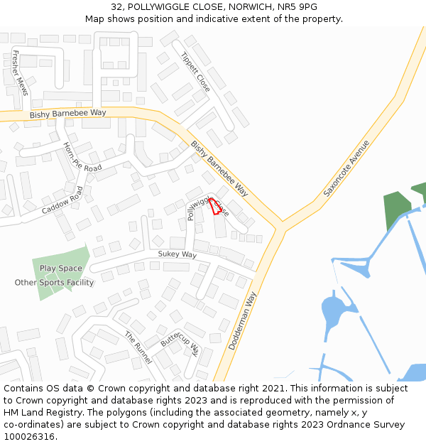 32, POLLYWIGGLE CLOSE, NORWICH, NR5 9PG: Location map and indicative extent of plot