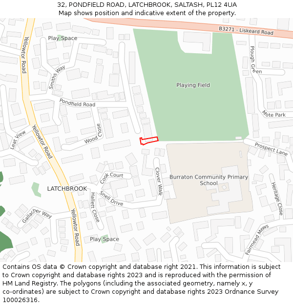 32, PONDFIELD ROAD, LATCHBROOK, SALTASH, PL12 4UA: Location map and indicative extent of plot