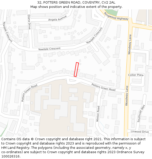 32, POTTERS GREEN ROAD, COVENTRY, CV2 2AL: Location map and indicative extent of plot