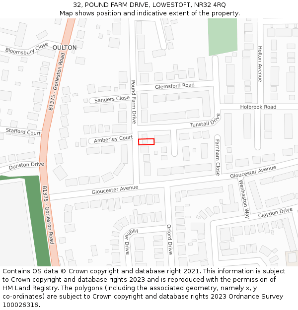 32, POUND FARM DRIVE, LOWESTOFT, NR32 4RQ: Location map and indicative extent of plot