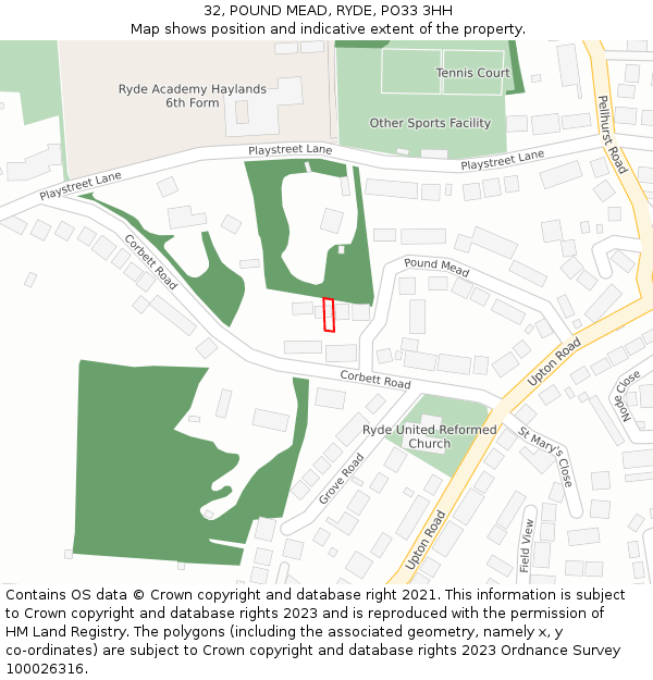 32, POUND MEAD, RYDE, PO33 3HH: Location map and indicative extent of plot