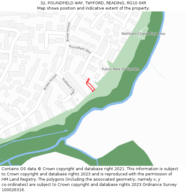 32, POUNDFIELD WAY, TWYFORD, READING, RG10 0XR: Location map and indicative extent of plot