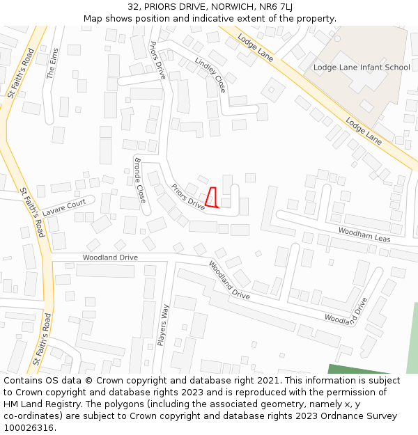 32, PRIORS DRIVE, NORWICH, NR6 7LJ: Location map and indicative extent of plot