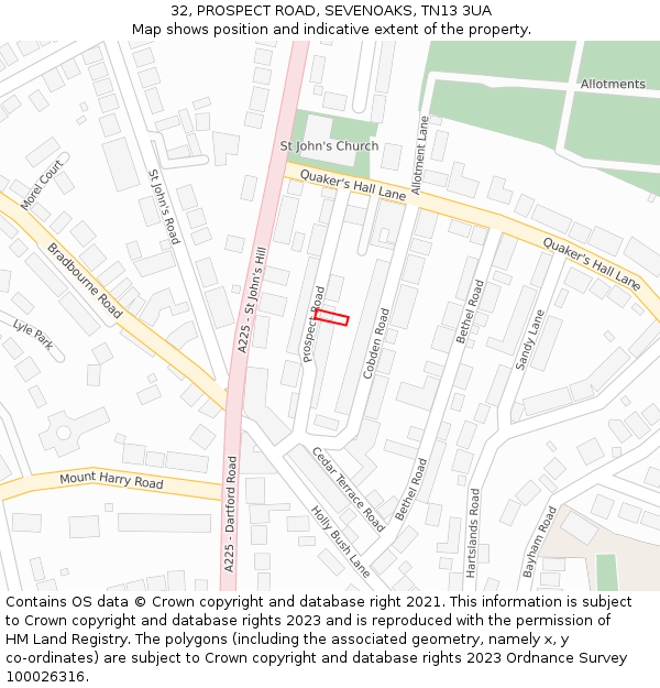 32, PROSPECT ROAD, SEVENOAKS, TN13 3UA: Location map and indicative extent of plot