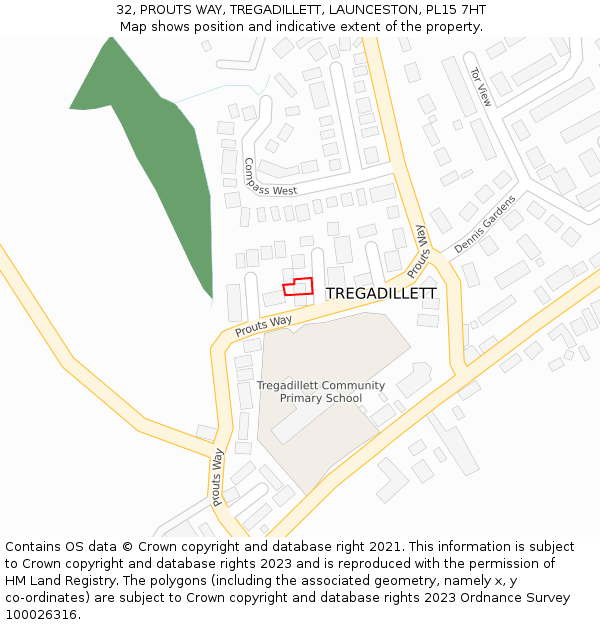 32, PROUTS WAY, TREGADILLETT, LAUNCESTON, PL15 7HT: Location map and indicative extent of plot