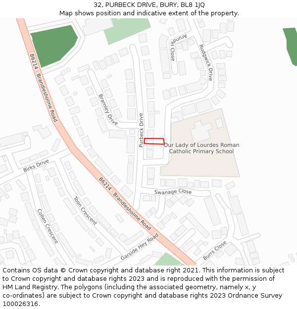 32, PURBECK DRIVE, BURY, BL8 1JQ: Location map and indicative extent of plot