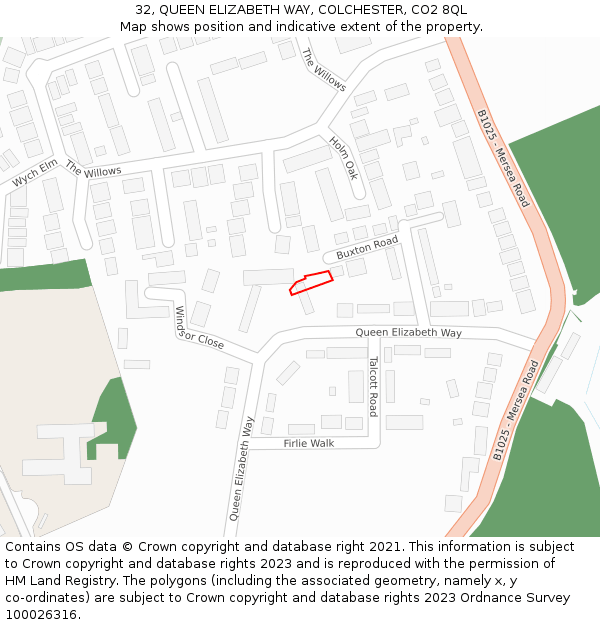 32, QUEEN ELIZABETH WAY, COLCHESTER, CO2 8QL: Location map and indicative extent of plot