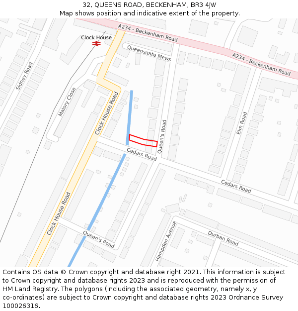 32, QUEENS ROAD, BECKENHAM, BR3 4JW: Location map and indicative extent of plot