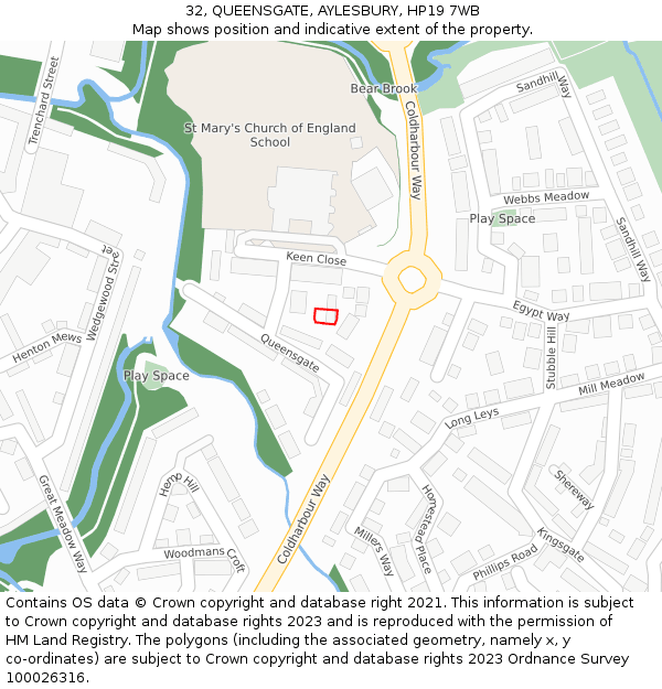 32, QUEENSGATE, AYLESBURY, HP19 7WB: Location map and indicative extent of plot