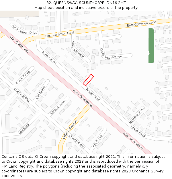 32, QUEENSWAY, SCUNTHORPE, DN16 2HZ: Location map and indicative extent of plot