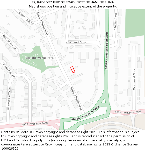 32, RADFORD BRIDGE ROAD, NOTTINGHAM, NG8 1NA: Location map and indicative extent of plot