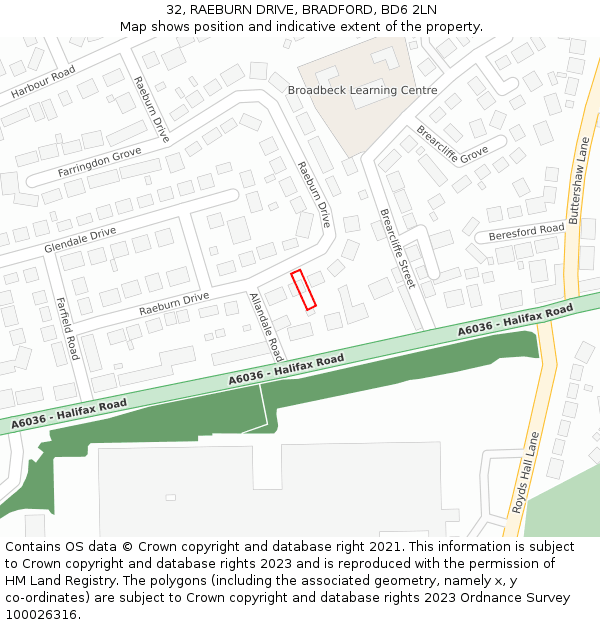 32, RAEBURN DRIVE, BRADFORD, BD6 2LN: Location map and indicative extent of plot