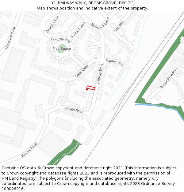32, RAILWAY WALK, BROMSGROVE, B60 3GJ: Location map and indicative extent of plot