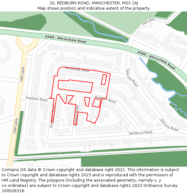 32, REDBURN ROAD, MANCHESTER, M23 1AJ: Location map and indicative extent of plot