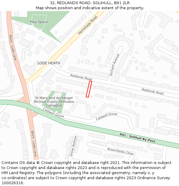32, REDLANDS ROAD, SOLIHULL, B91 2LR: Location map and indicative extent of plot