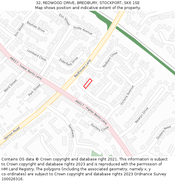 32, REDWOOD DRIVE, BREDBURY, STOCKPORT, SK6 1SE: Location map and indicative extent of plot