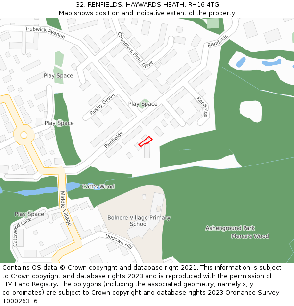32, RENFIELDS, HAYWARDS HEATH, RH16 4TG: Location map and indicative extent of plot