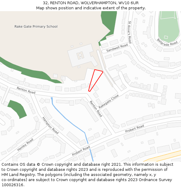 32, RENTON ROAD, WOLVERHAMPTON, WV10 6UR: Location map and indicative extent of plot