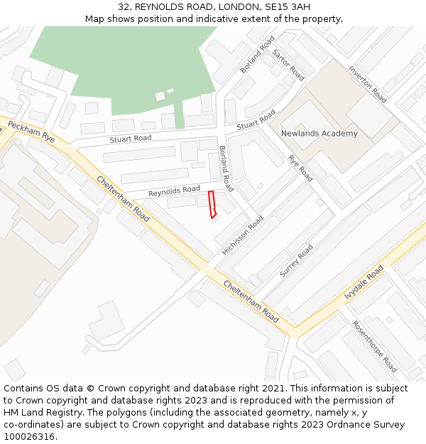 32, REYNOLDS ROAD, LONDON, SE15 3AH: Location map and indicative extent of plot