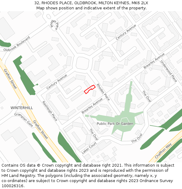 32, RHODES PLACE, OLDBROOK, MILTON KEYNES, MK6 2LX: Location map and indicative extent of plot