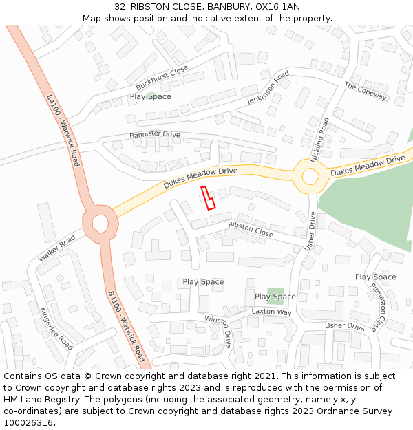 32, RIBSTON CLOSE, BANBURY, OX16 1AN: Location map and indicative extent of plot
