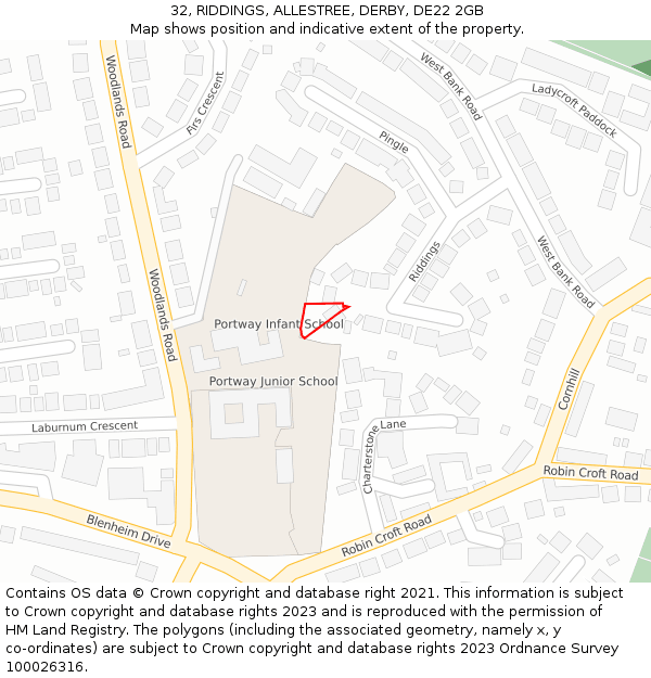 32, RIDDINGS, ALLESTREE, DERBY, DE22 2GB: Location map and indicative extent of plot
