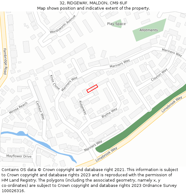 32, RIDGEWAY, MALDON, CM9 6UF: Location map and indicative extent of plot