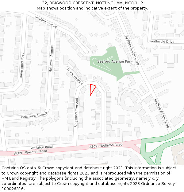 32, RINGWOOD CRESCENT, NOTTINGHAM, NG8 1HP: Location map and indicative extent of plot