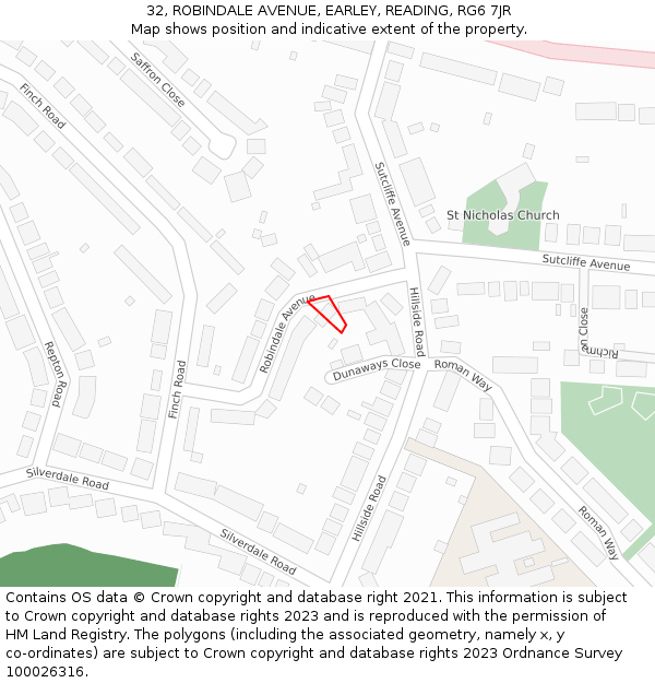 32, ROBINDALE AVENUE, EARLEY, READING, RG6 7JR: Location map and indicative extent of plot