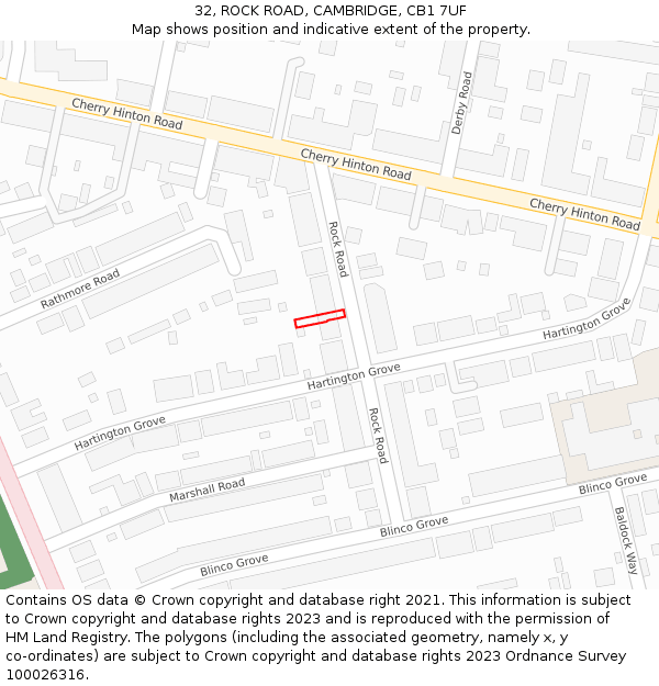 32, ROCK ROAD, CAMBRIDGE, CB1 7UF: Location map and indicative extent of plot