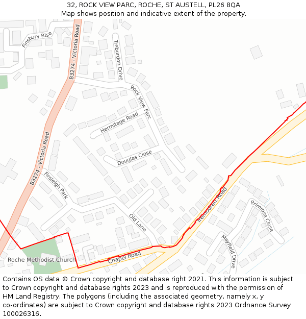 32, ROCK VIEW PARC, ROCHE, ST AUSTELL, PL26 8QA: Location map and indicative extent of plot