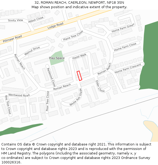 32, ROMAN REACH, CAERLEON, NEWPORT, NP18 3SN: Location map and indicative extent of plot