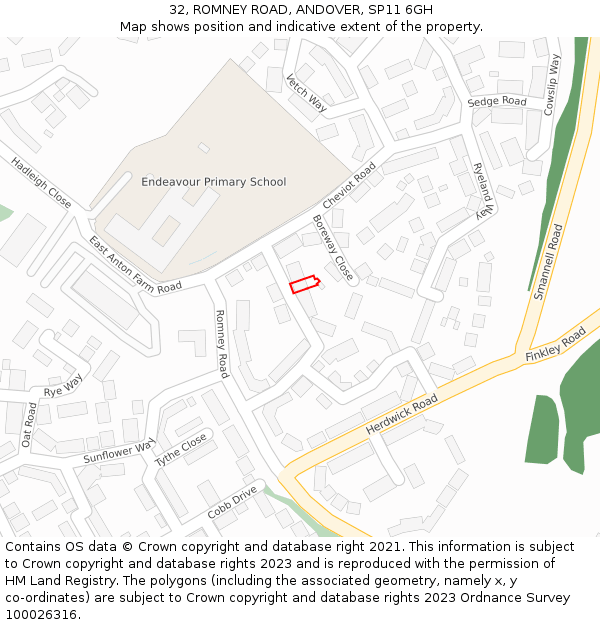 32, ROMNEY ROAD, ANDOVER, SP11 6GH: Location map and indicative extent of plot