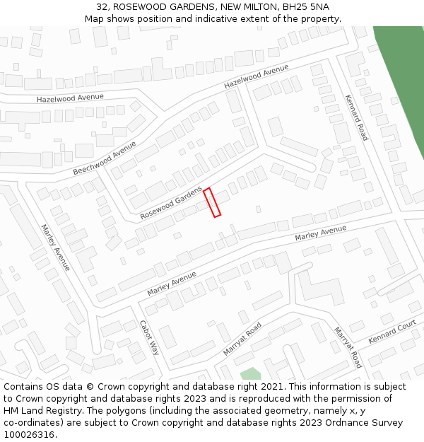 32, ROSEWOOD GARDENS, NEW MILTON, BH25 5NA: Location map and indicative extent of plot