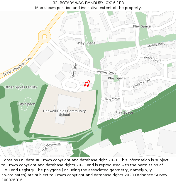 32, ROTARY WAY, BANBURY, OX16 1ER: Location map and indicative extent of plot