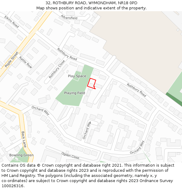 32, ROTHBURY ROAD, WYMONDHAM, NR18 0PD: Location map and indicative extent of plot