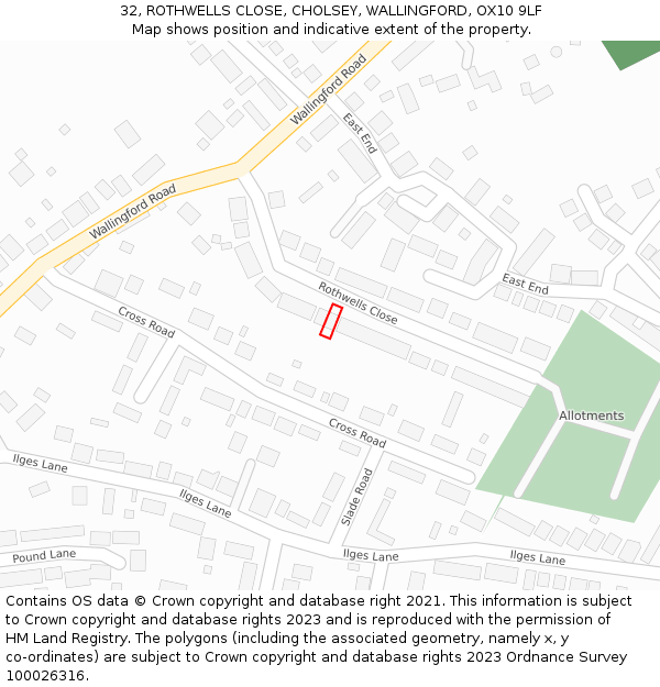 32, ROTHWELLS CLOSE, CHOLSEY, WALLINGFORD, OX10 9LF: Location map and indicative extent of plot