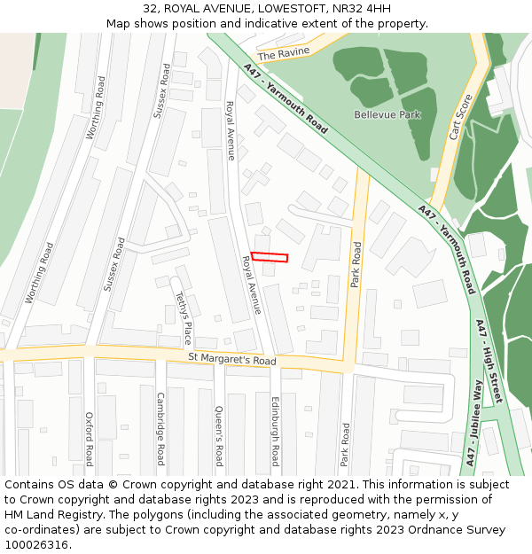 32, ROYAL AVENUE, LOWESTOFT, NR32 4HH: Location map and indicative extent of plot